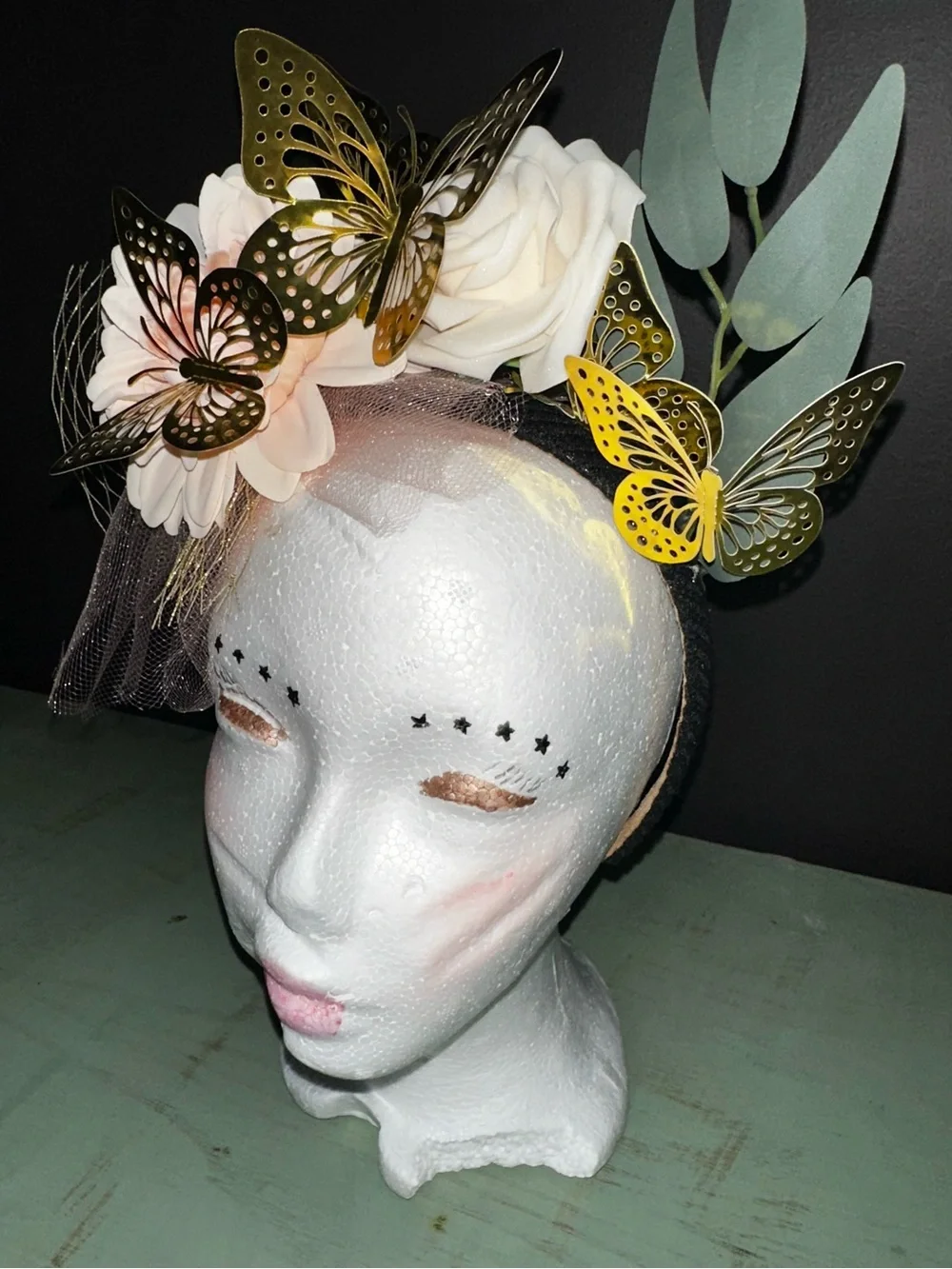 Home Collection Pink Floral Headband with Gold Butterfly Accents